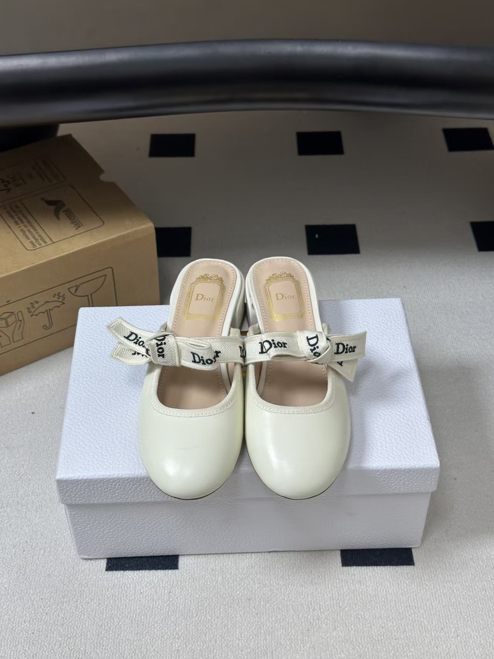 Dior Logo Ribbon Mary Jane Slip On Mules